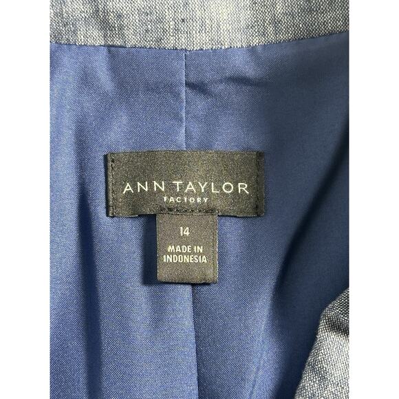 Ann Taylor Factory Womens Blazer 14 Blue Linen Blend One Button Jacket - Picture 11 of 15